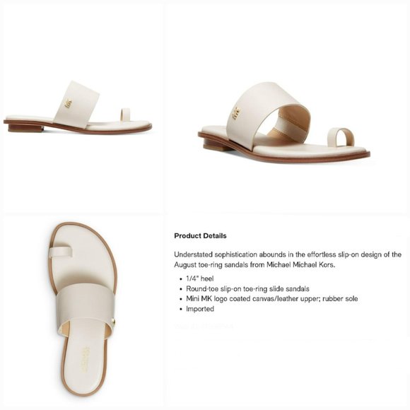 MICHAEL KORS 'AUGUST' LEATHER TOE-RING SLIP-ON SLIDE SANDALS IVORY TUSK 8 - Picture 15 of 16